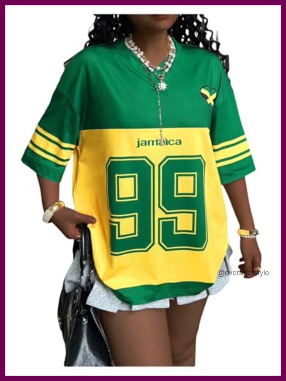 Y2K Jamaica Jersey Graphic Tee V Neck Oversized Sport Top
